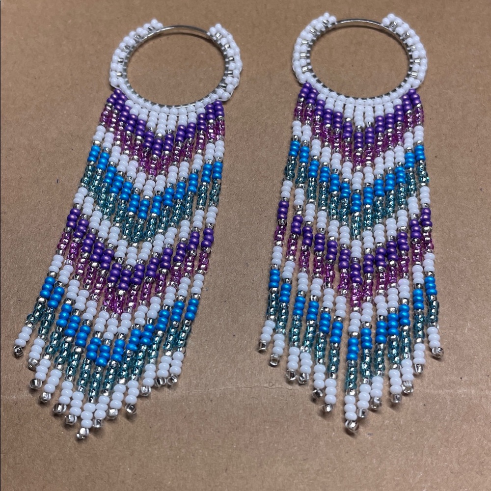 Handmade  Beaded Hoop Earrings
